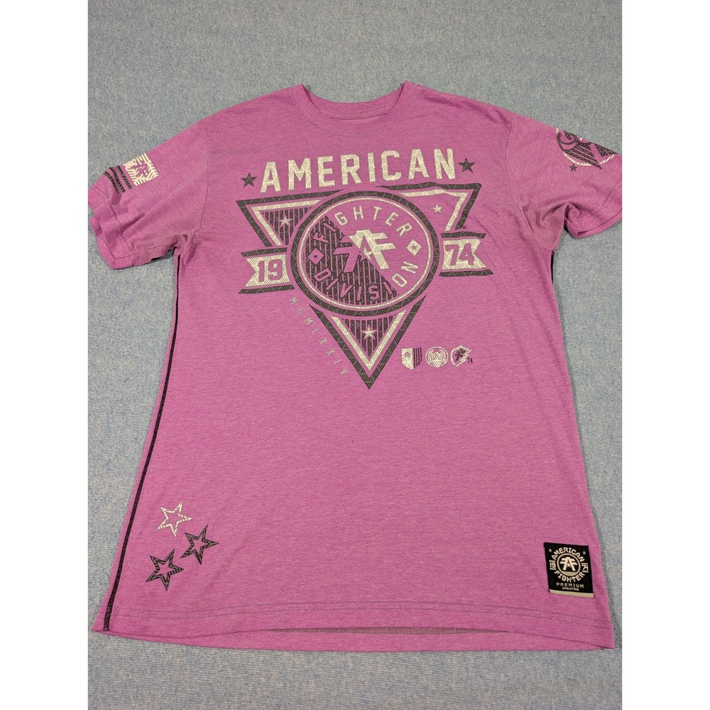 American Fighter Mens XL Purple Graphic T-Shirt Buckle MMA Short Sleeve Tee